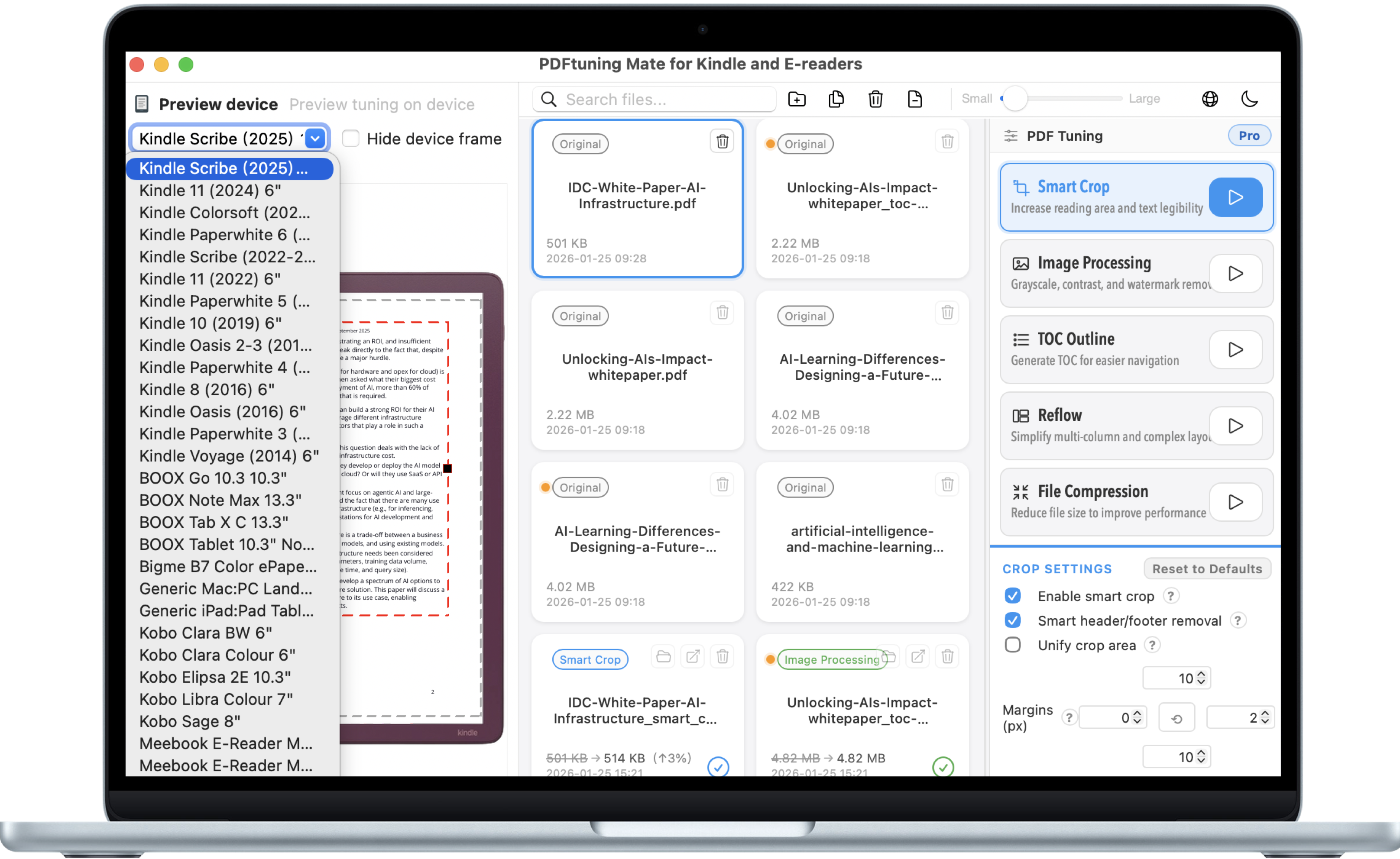 PDFtuning Mate for Kindle and E-readers - Main product screenshot demonstrating key features and user interface