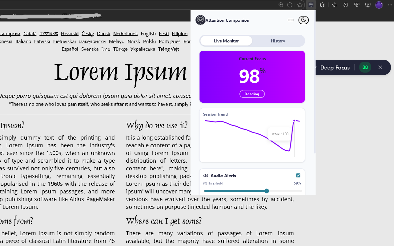 Attention Companion - Screenshot 2 showing product features and functionality