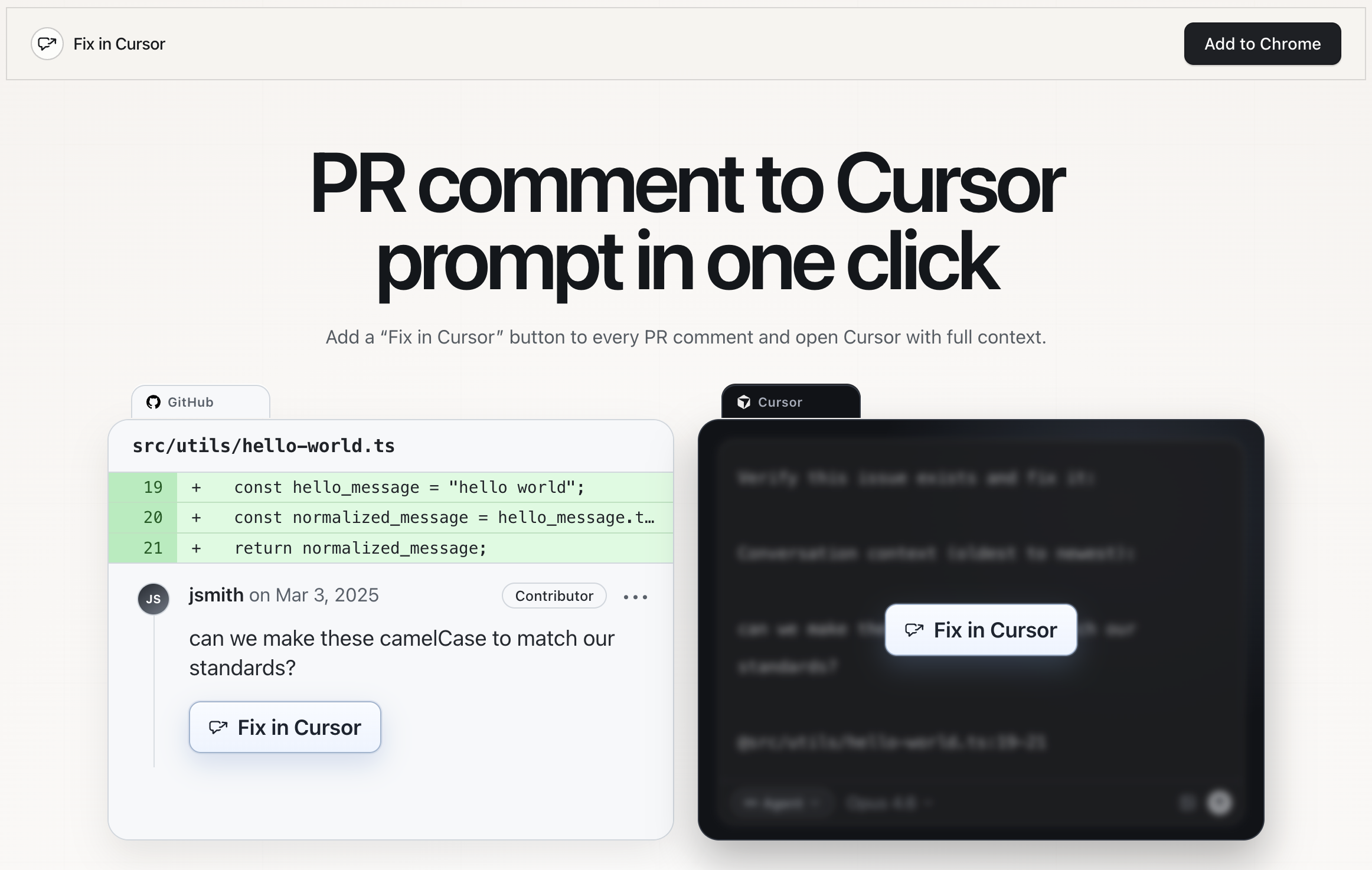 Fix in Cursor - Main product screenshot demonstrating key features and user interface