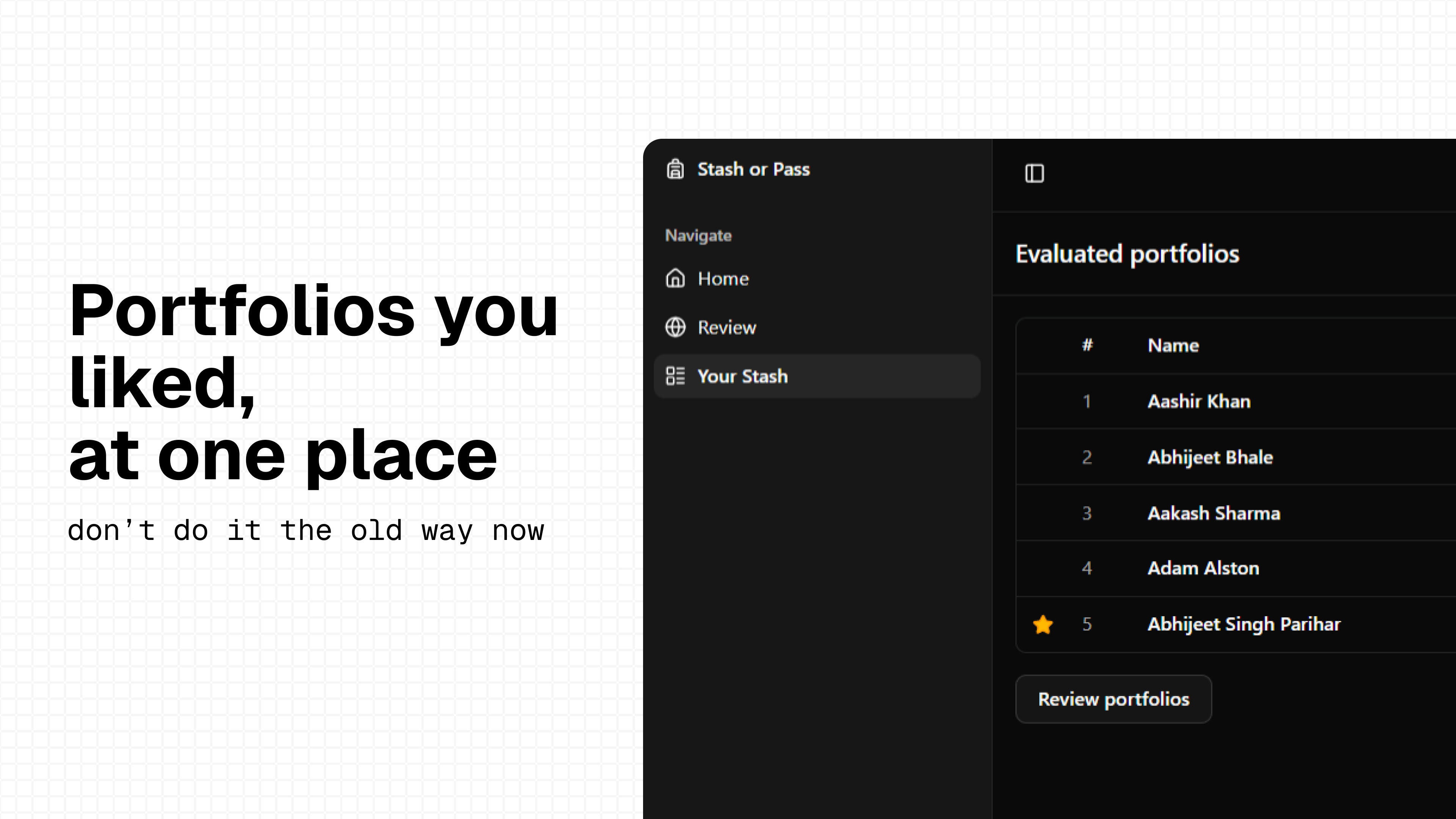 Stash or Pass - Main product screenshot demonstrating key features and user interface