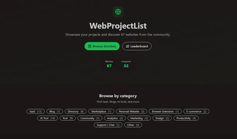 WebProjectList screenshot 2