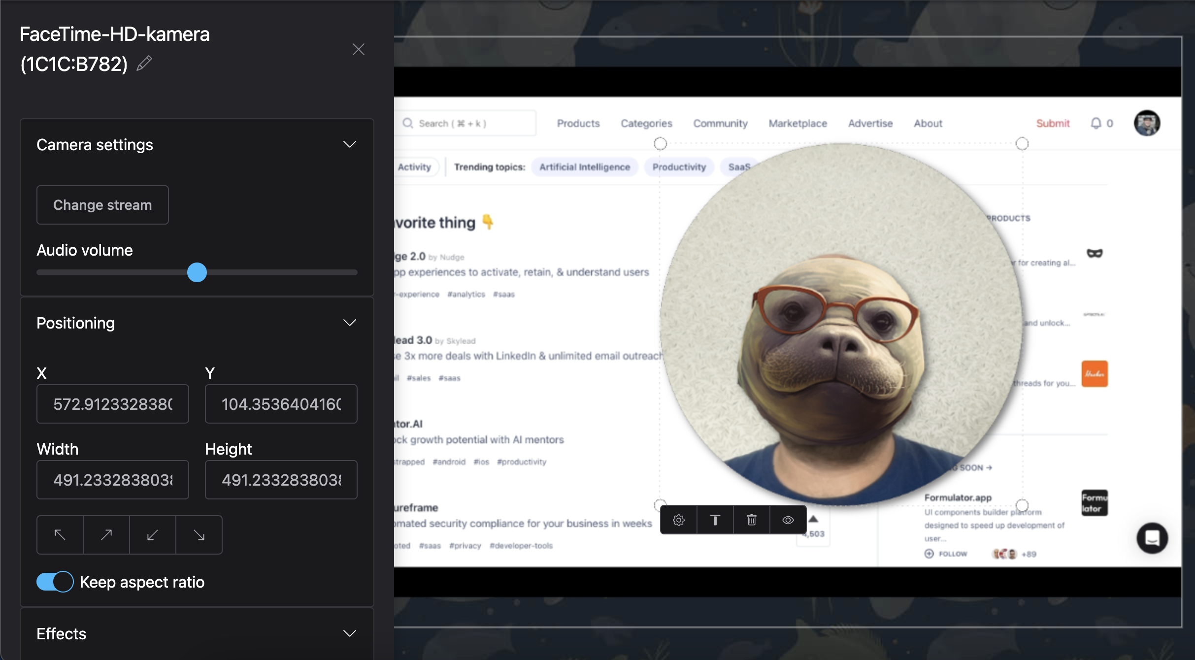 Média Caméra et moi le lamantin - Browser uniquement logiciel de screencasting, obstiné 3