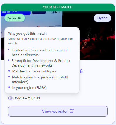 Product Conference Matcher - Screenshot 3 showing product features and functionality