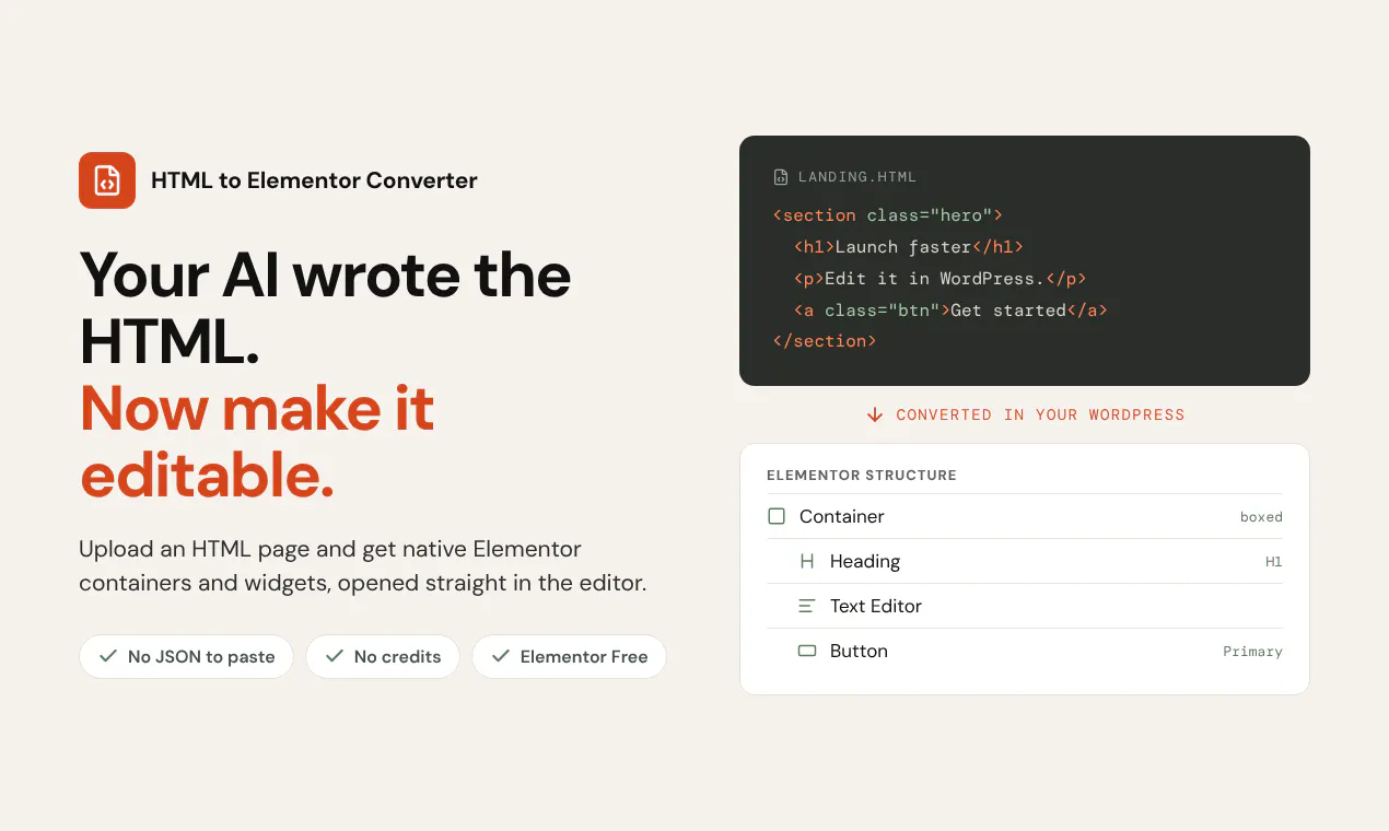 HTML to Elementor Converter gallery image