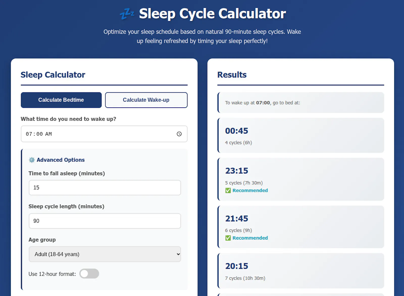 Sleep Cycle Calculator screenshot 1