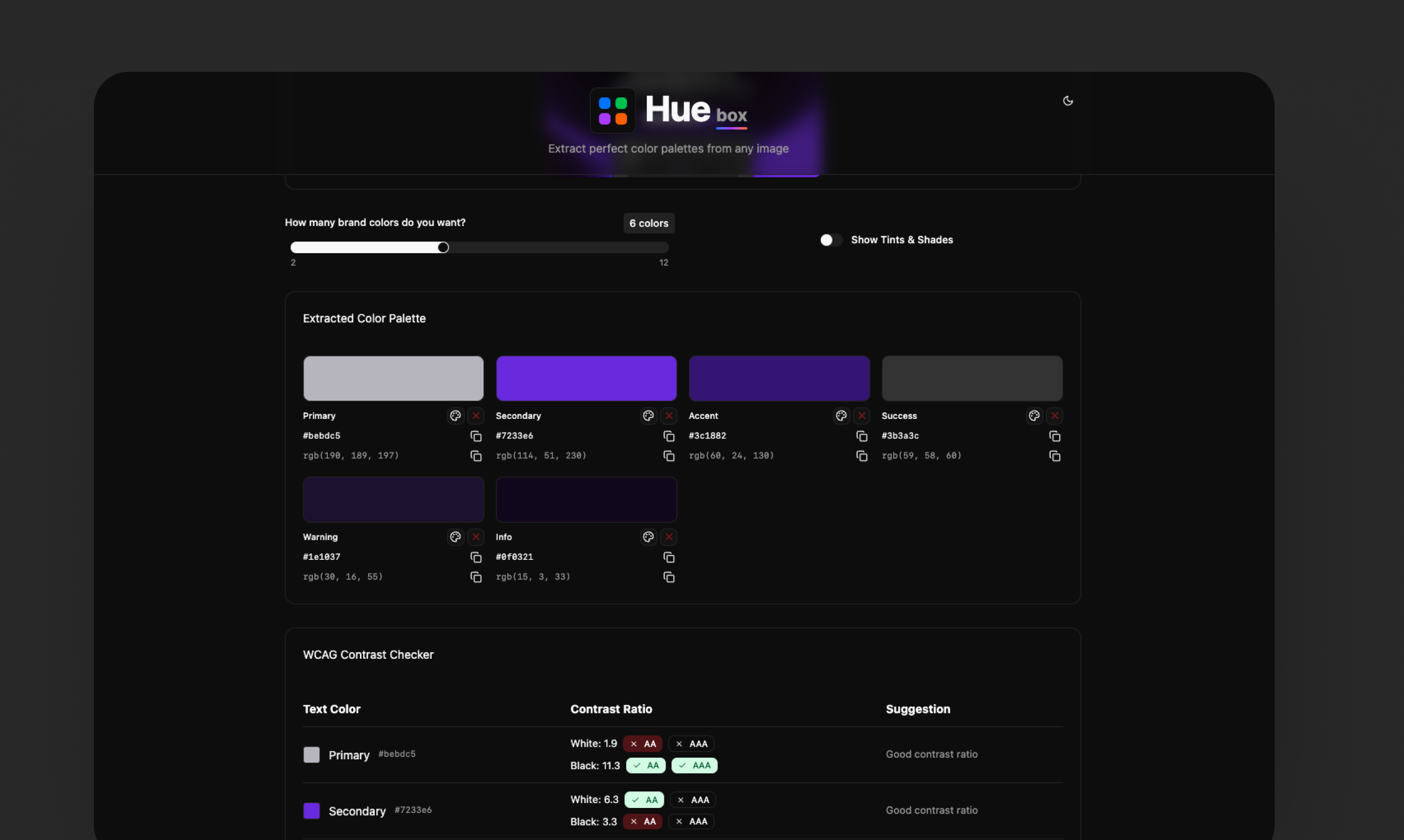 Générateur de palettes de couleurs Huebox media 3