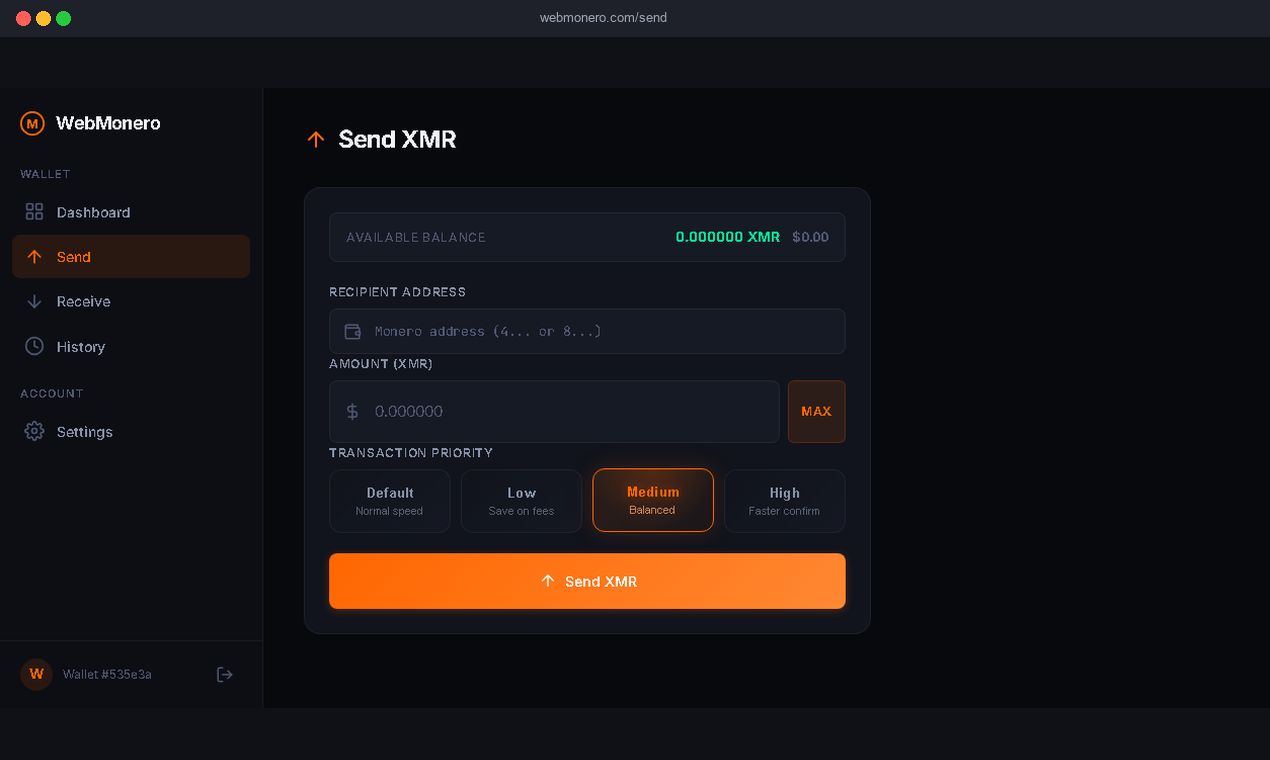 WebMonero - Screenshot 2 showing product features and functionality