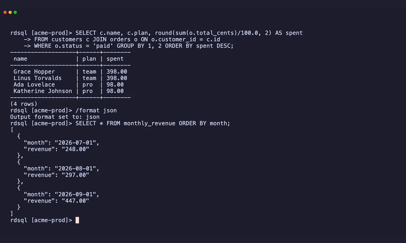 rdsql screenshot 2