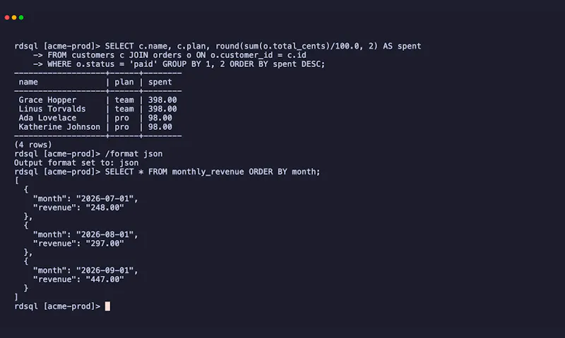 rdsql screenshot 2