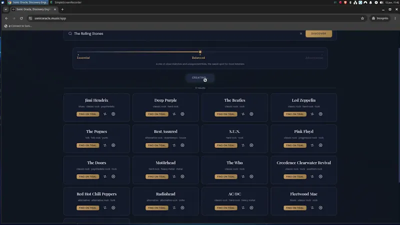 Sonic Oracle, Music Discovery Engine screenshot 1 (video preview)