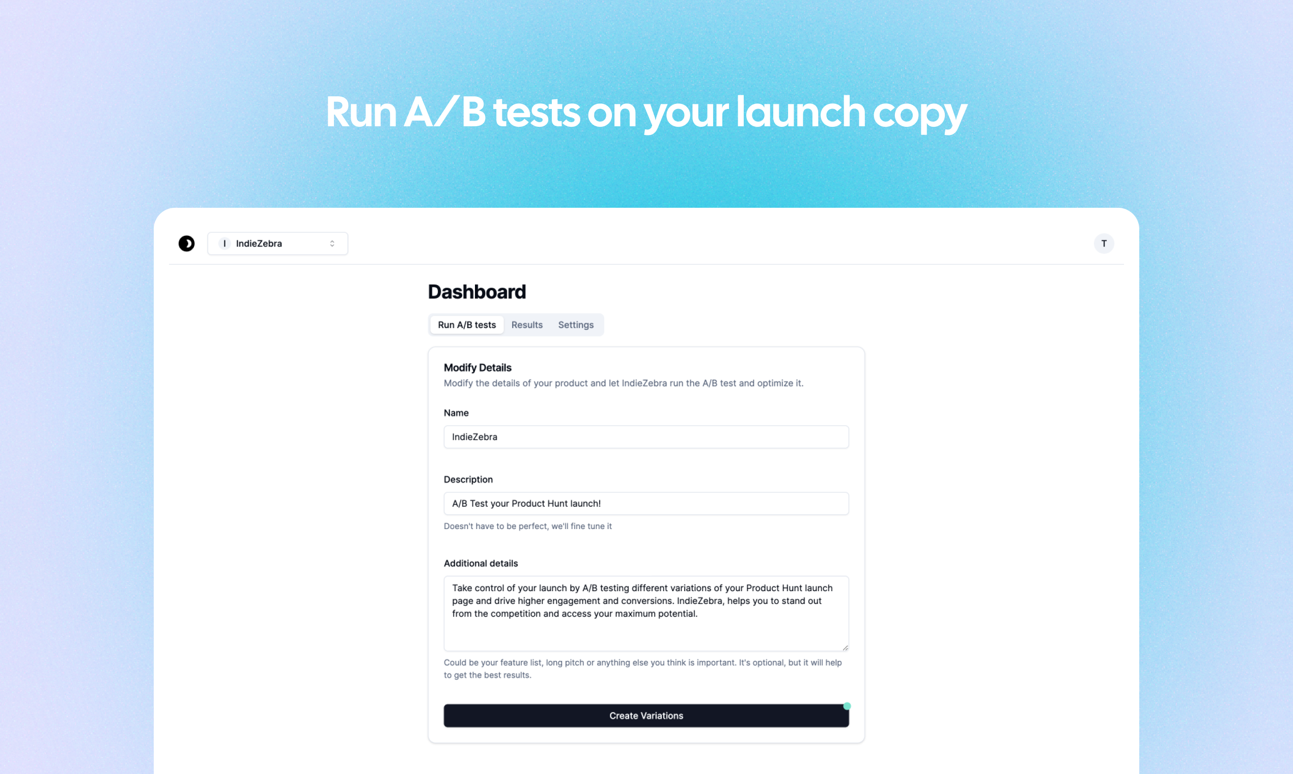 startuptile IndieZebra-A/B test your Product Hunt launch