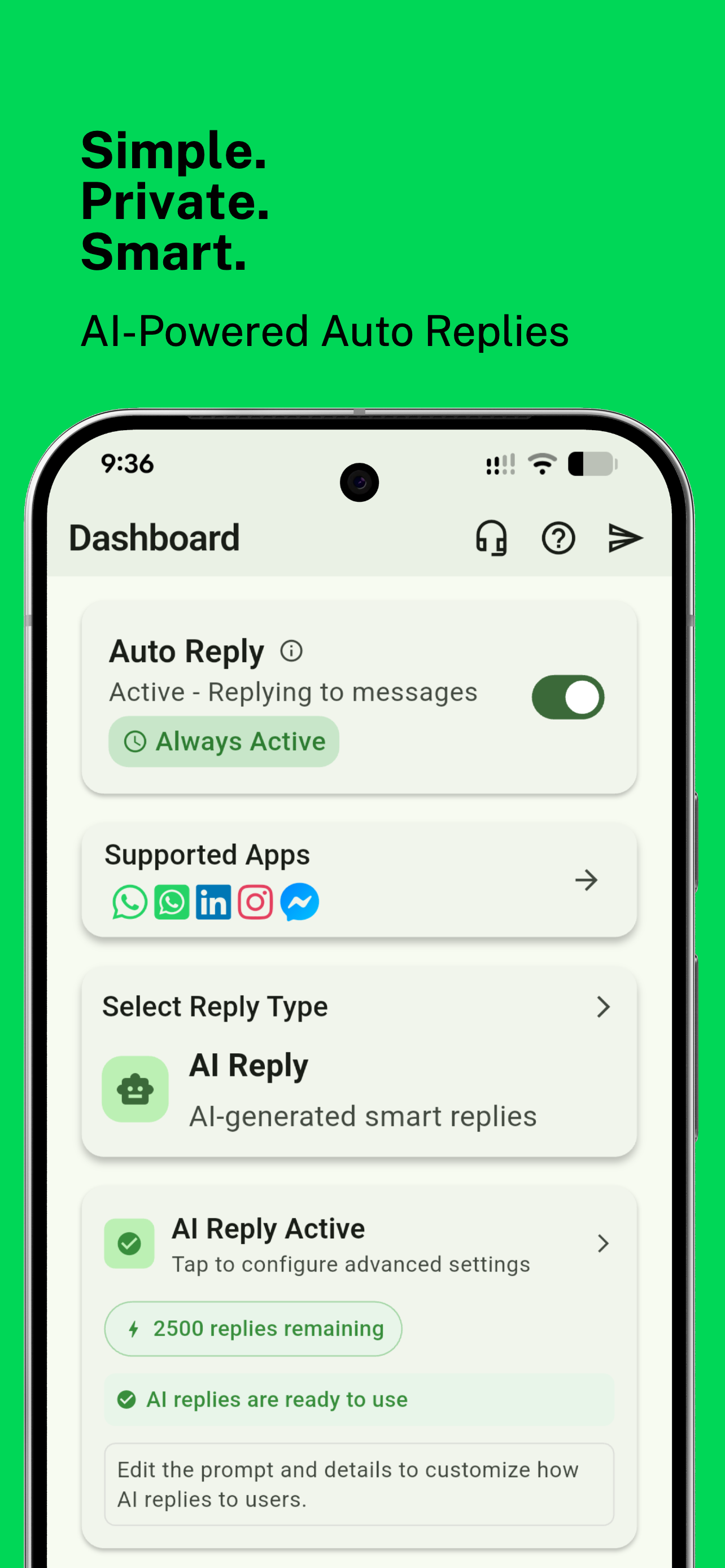 Auto Reply - AI Chatbot - Main product screenshot demonstrating key features and user interface