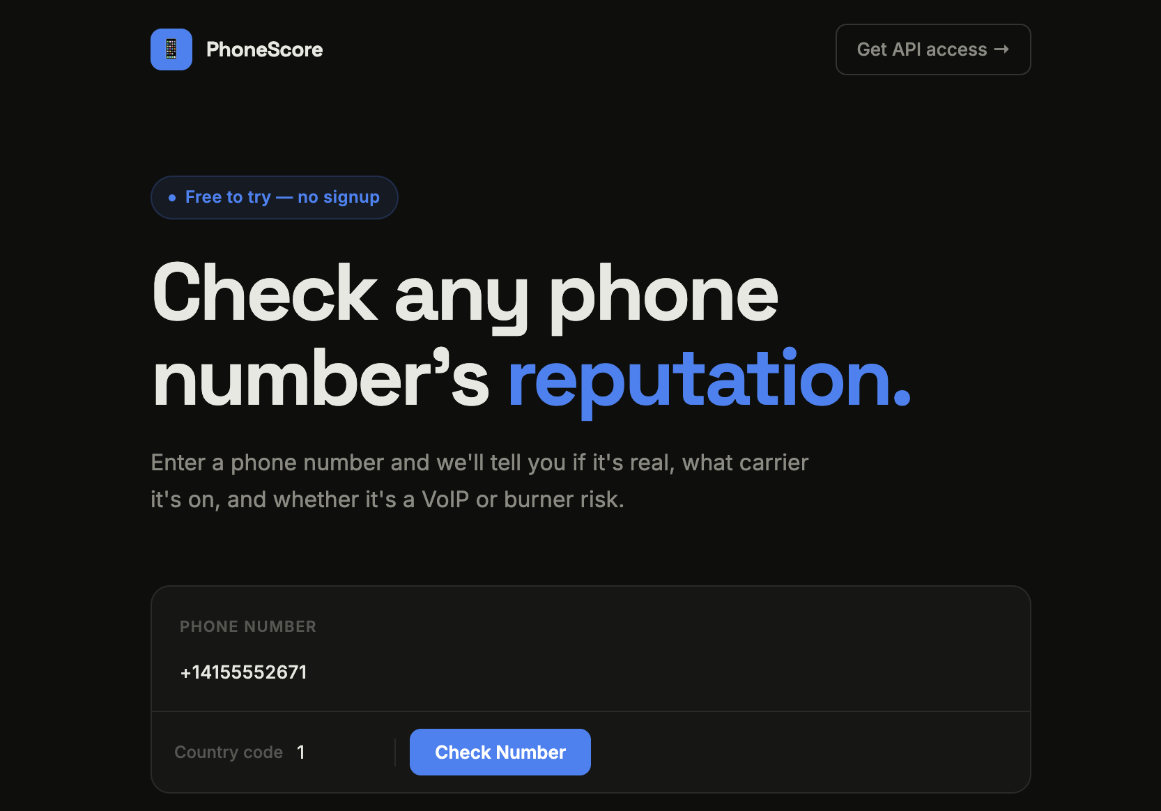 Phone reputation API — free to try