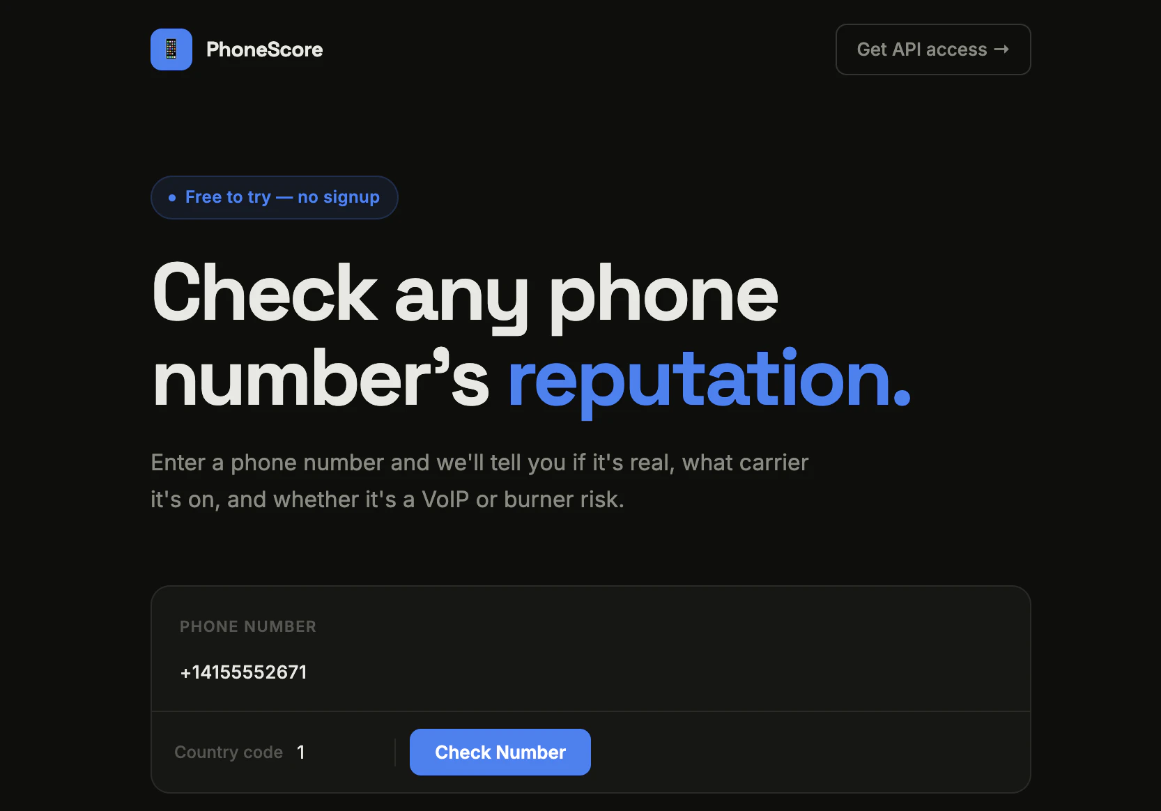 Phone reputation API — free to try logo