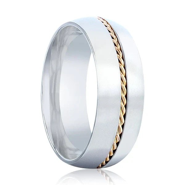 Silver Titanium Ring, 14k Gold