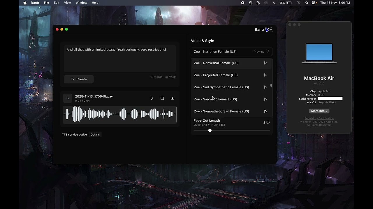 Bantr: Offline & Unlimited TTS for Mac gallery image