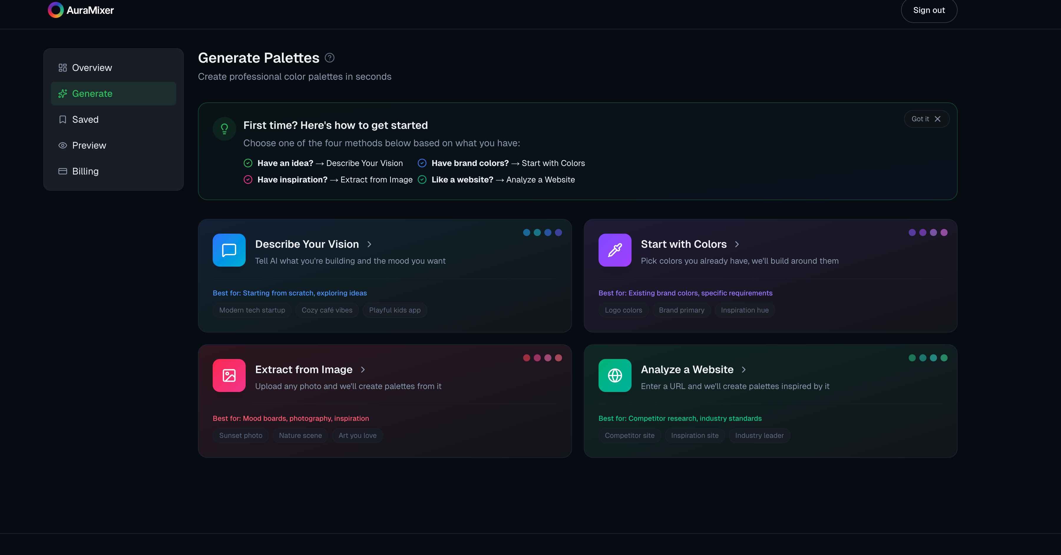Aura Mixer- Generate Color Palettes  - Screenshot 2 showing product features and functionality
