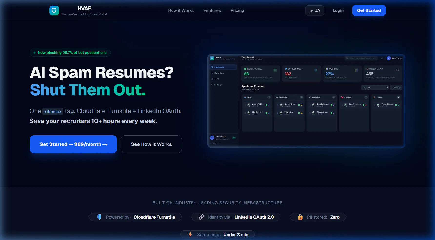 HVAP – Human-Verified Applicant Portal のプロダクトバナー