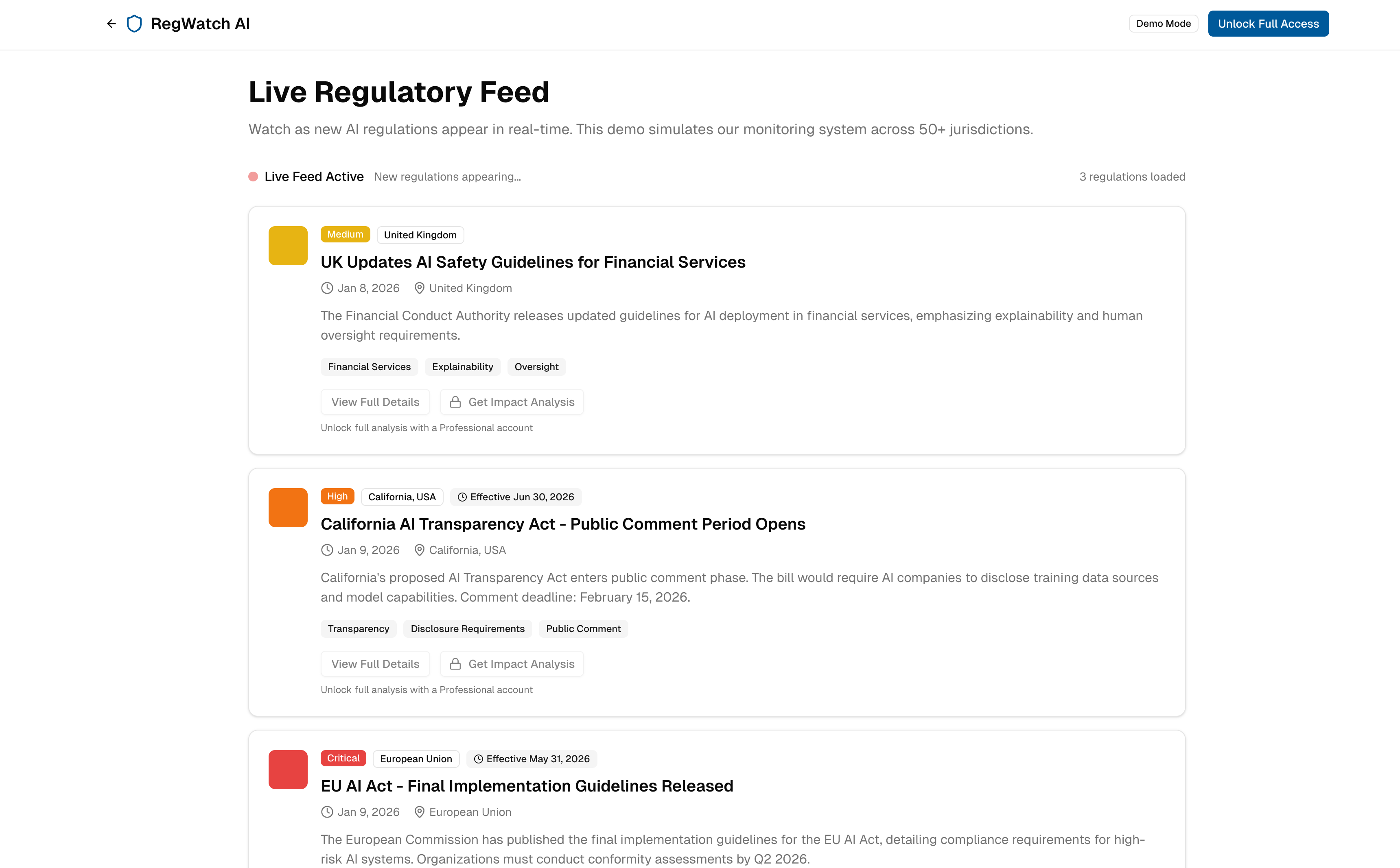 RegWatch AI - Screenshot 3 showing product features and functionality