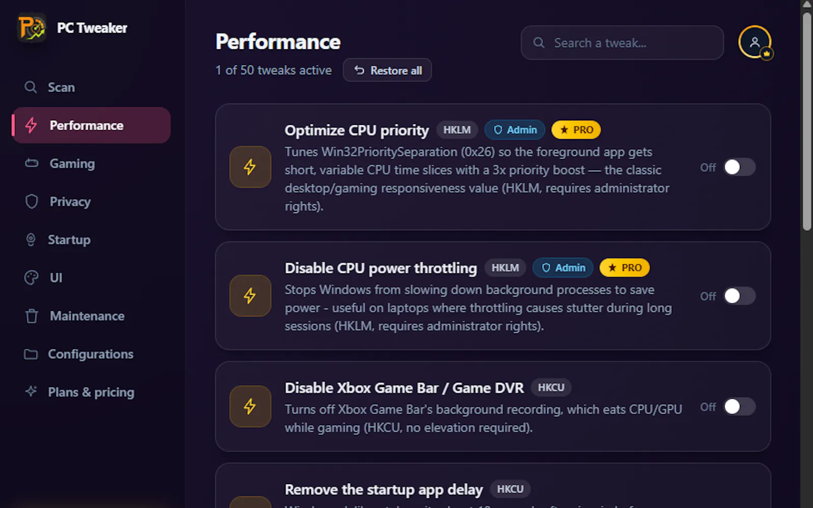 PC Tweaker — Every Millisecond Is Earned screenshot 2