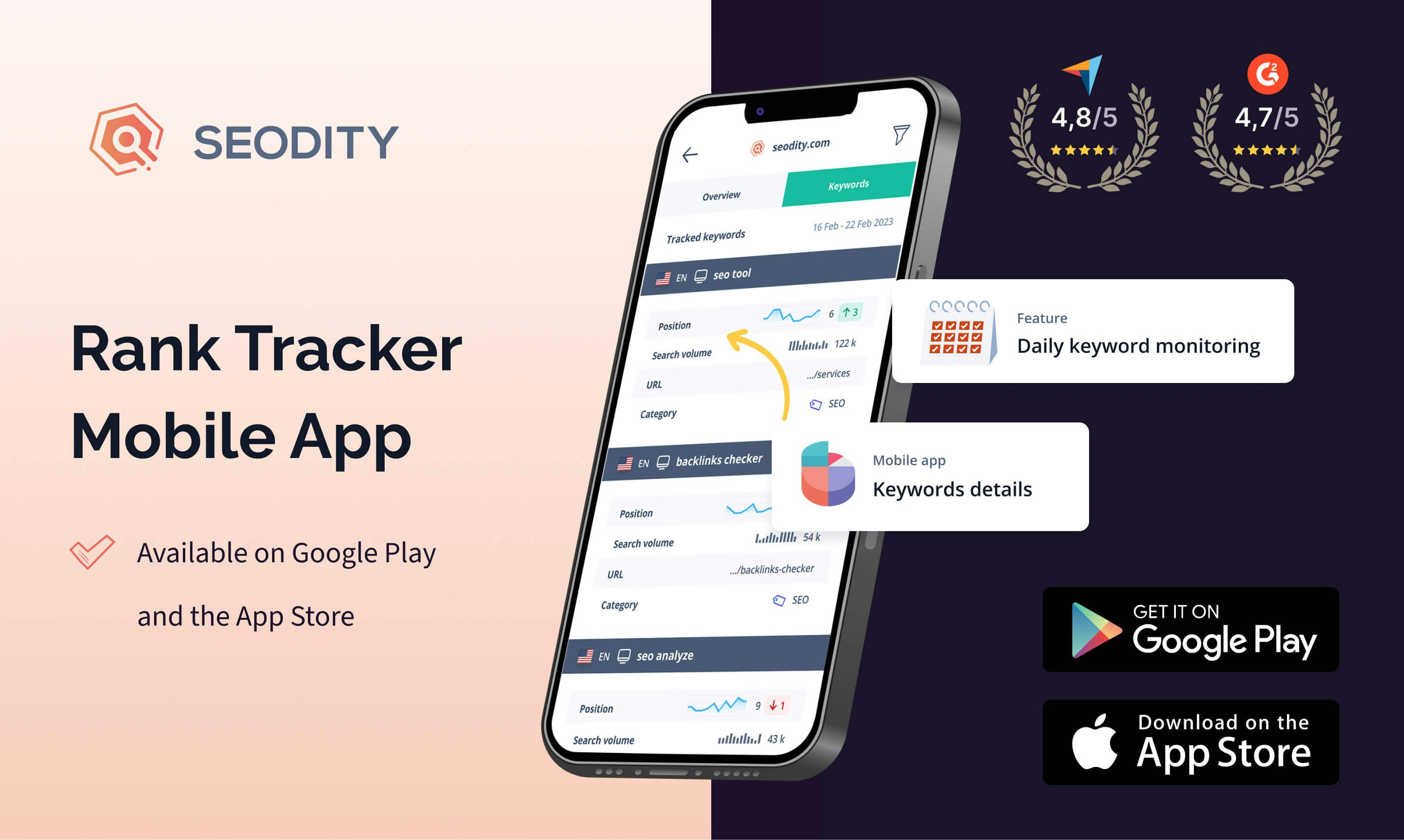 Seodity Rank Tracker (모바일 앱) - 이동 중에 SEO 순위를 추적합니다 미디어 2