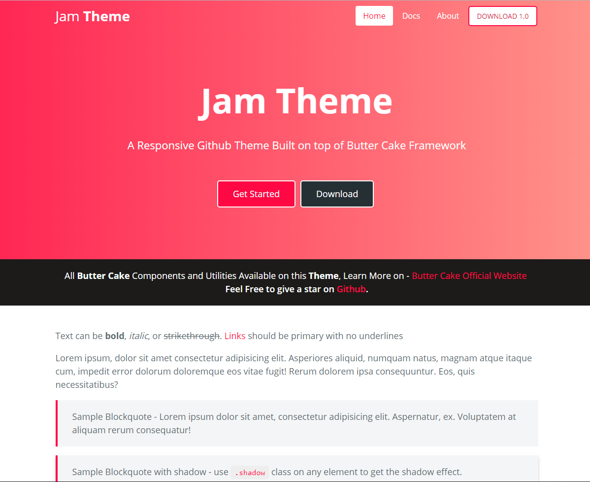 JAM Theme - (Butter Cake Css Framework)