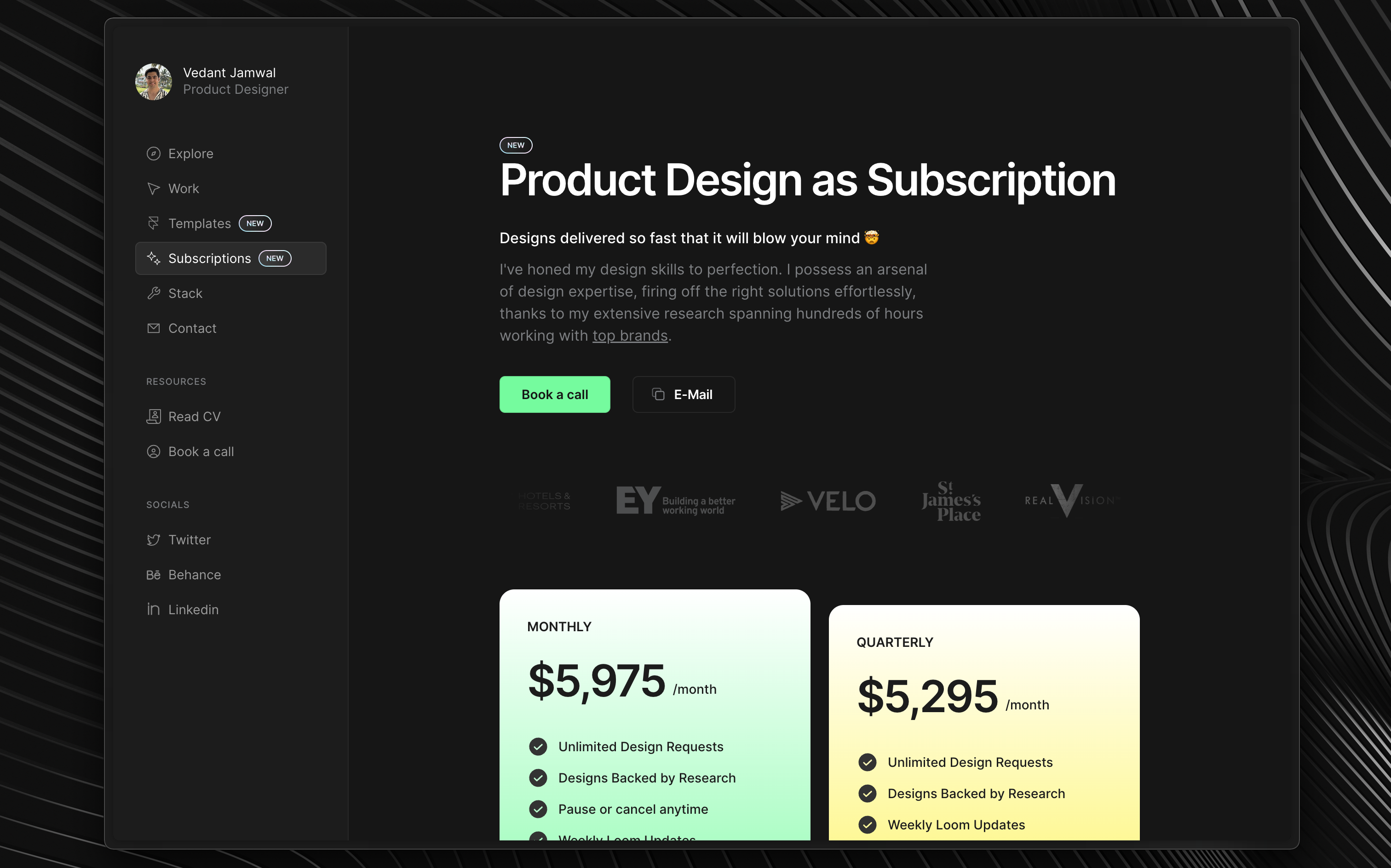 Assinatura de design UX/UI do Vedant media 2
