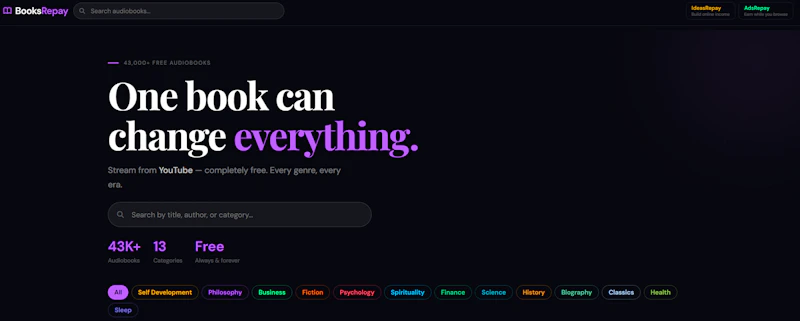 BooksRepay — 43,000+ Free Audiobooks screenshot 1