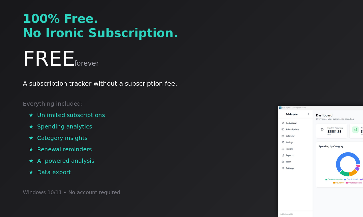 SubScriptor - Screenshot 2 showing product features and functionality