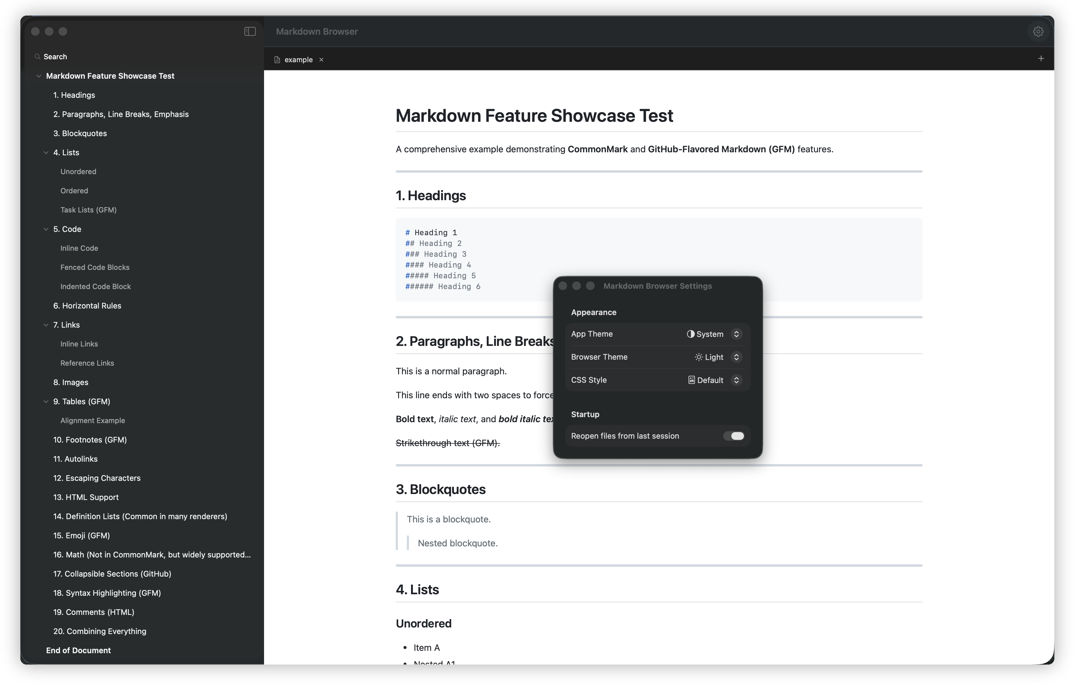 Markdown Browser - Screenshot 2 showing product features and functionality