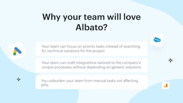Visual depiction of the benefits of Albato for cost-effective solutions.