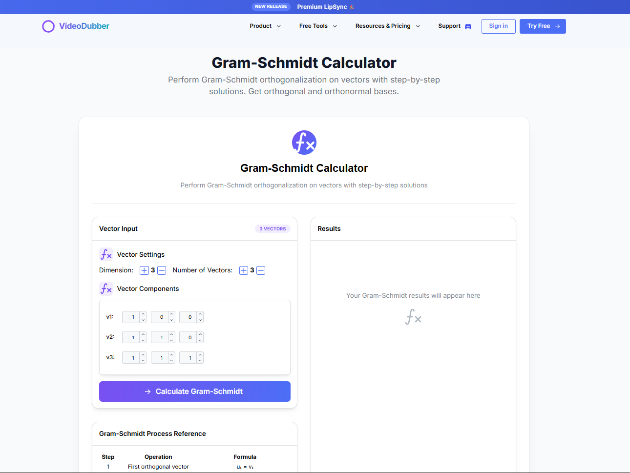 Média Calculatrice de gramme Schmidt - Calculatrice de Schmidt |Outil d'orthogonalisation |videodubber.ai 3