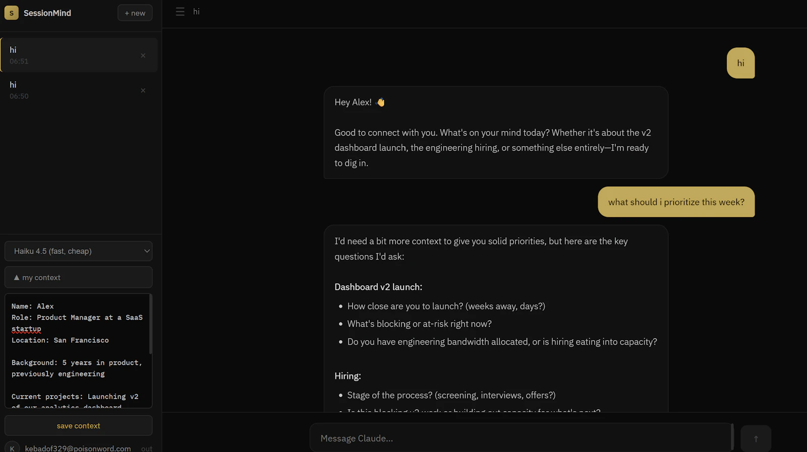 SessionMind screenshot 2