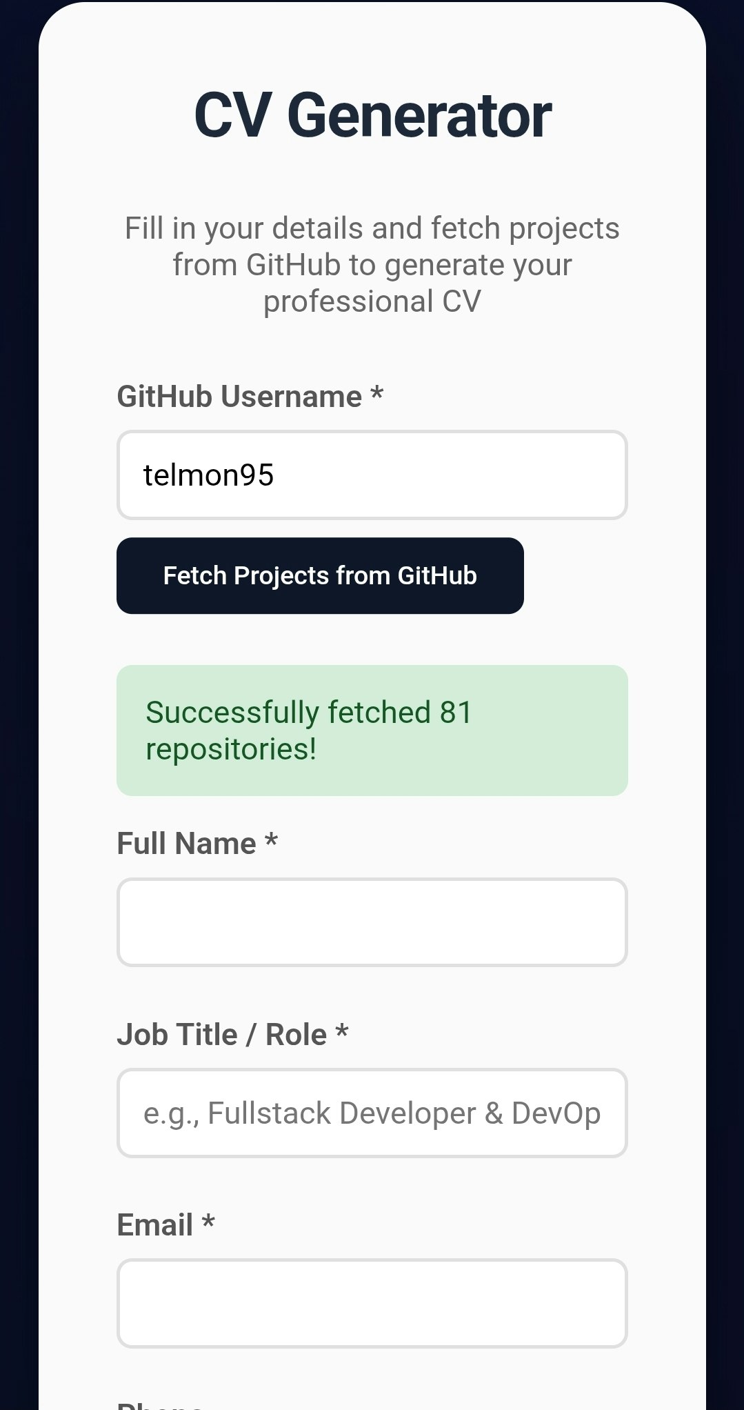 CV Generator  - Main product screenshot demonstrating key features and user interface