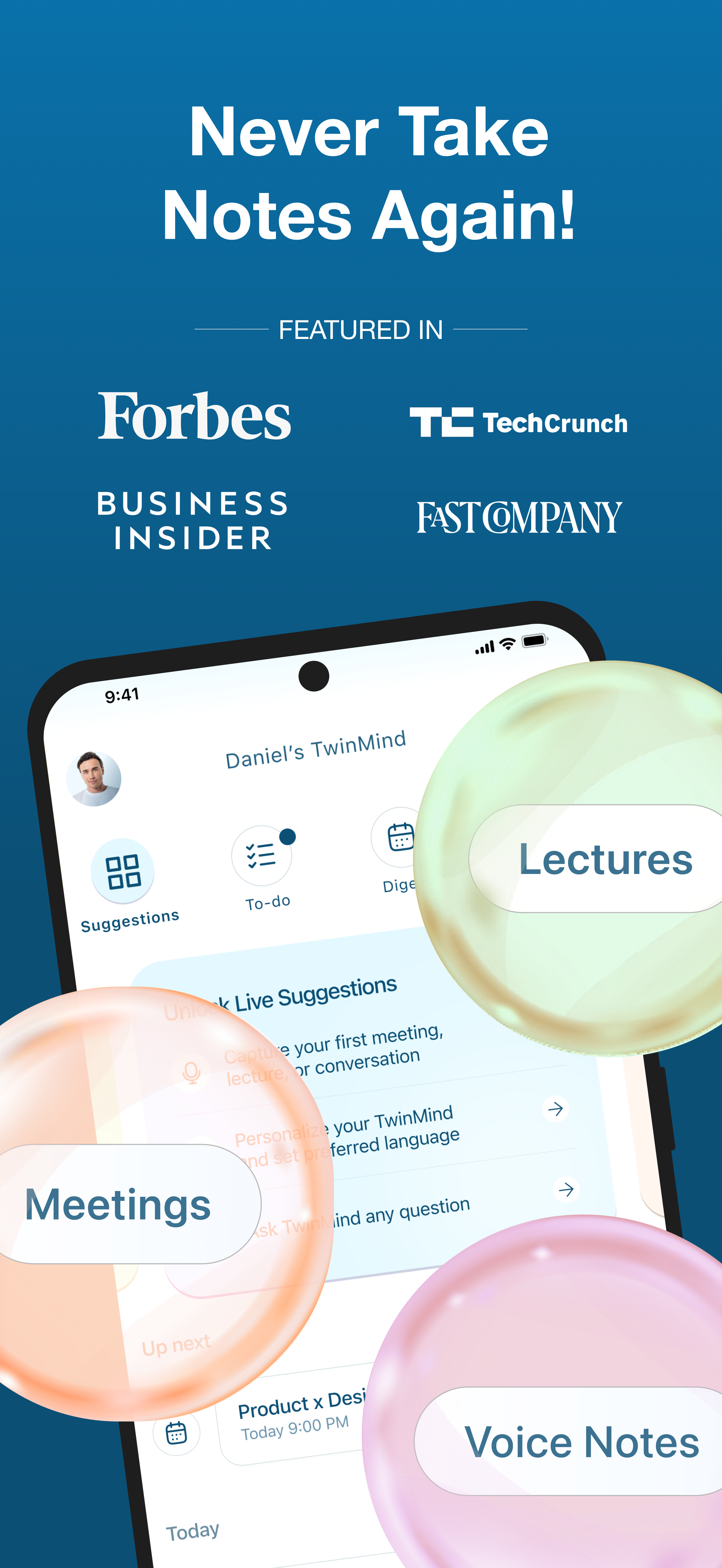 TwinMind - Main screenshot showing features and interface