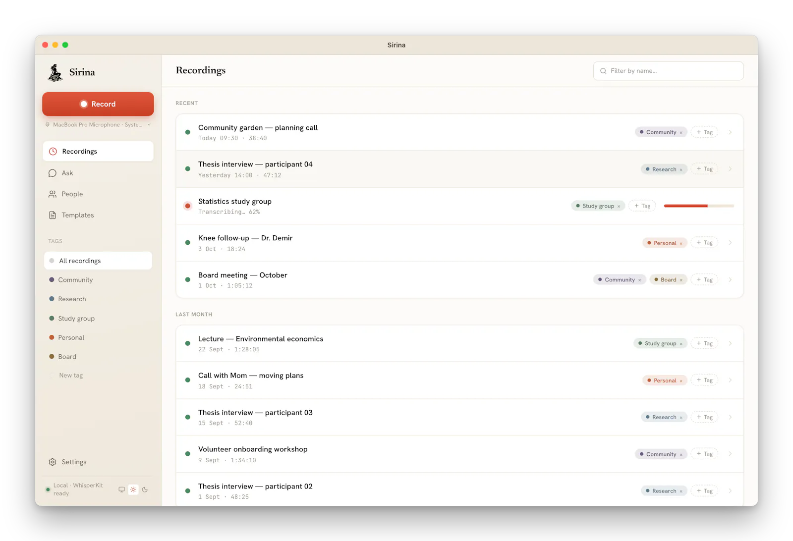 Sirina: private & local meeting recorder screenshot 3