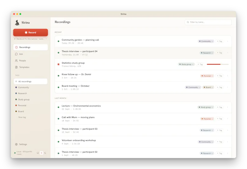 Sirina: private & local meeting recorder screenshot 3