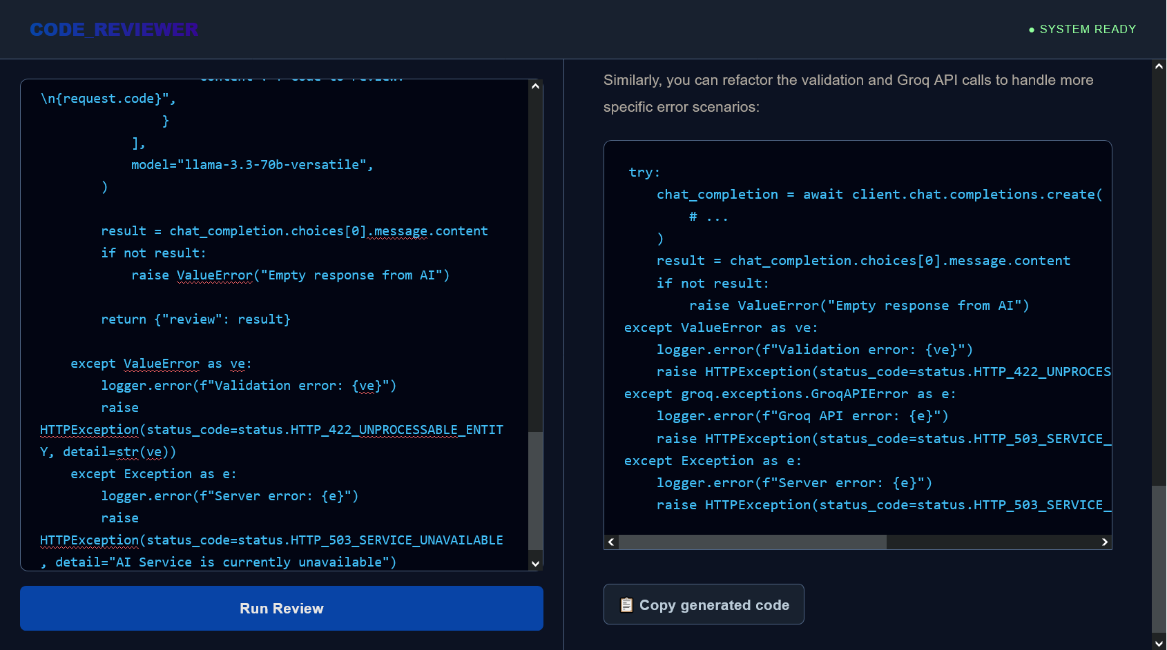 CODE_REVIEWER - Screenshot 3 showing product features and functionality
