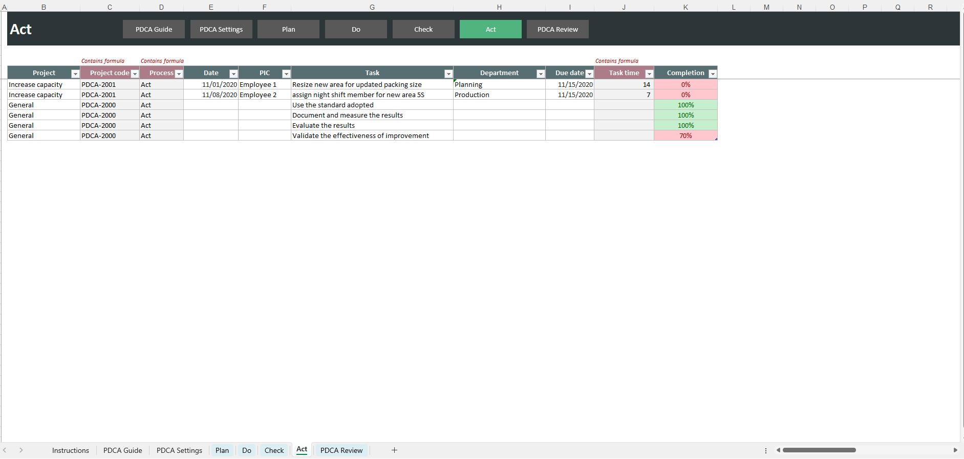 PDCA (Plan-Do-Check-Act) Excel Template gallery image