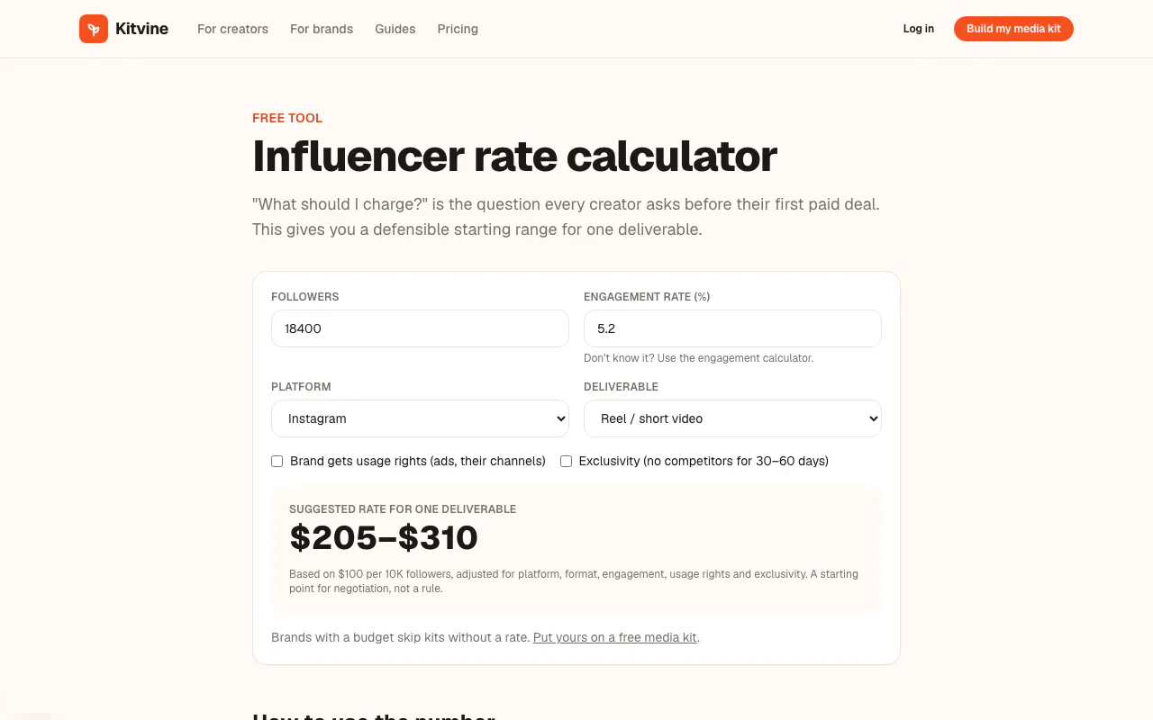 Influencer Rate Calculator by Kitvine gallery image