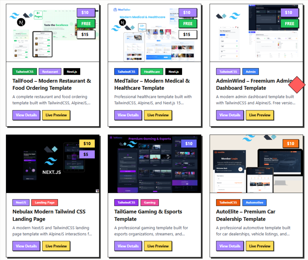 Média Composants libres de tailwindcss - React, Vue, HTML UI Composants |templateight 4