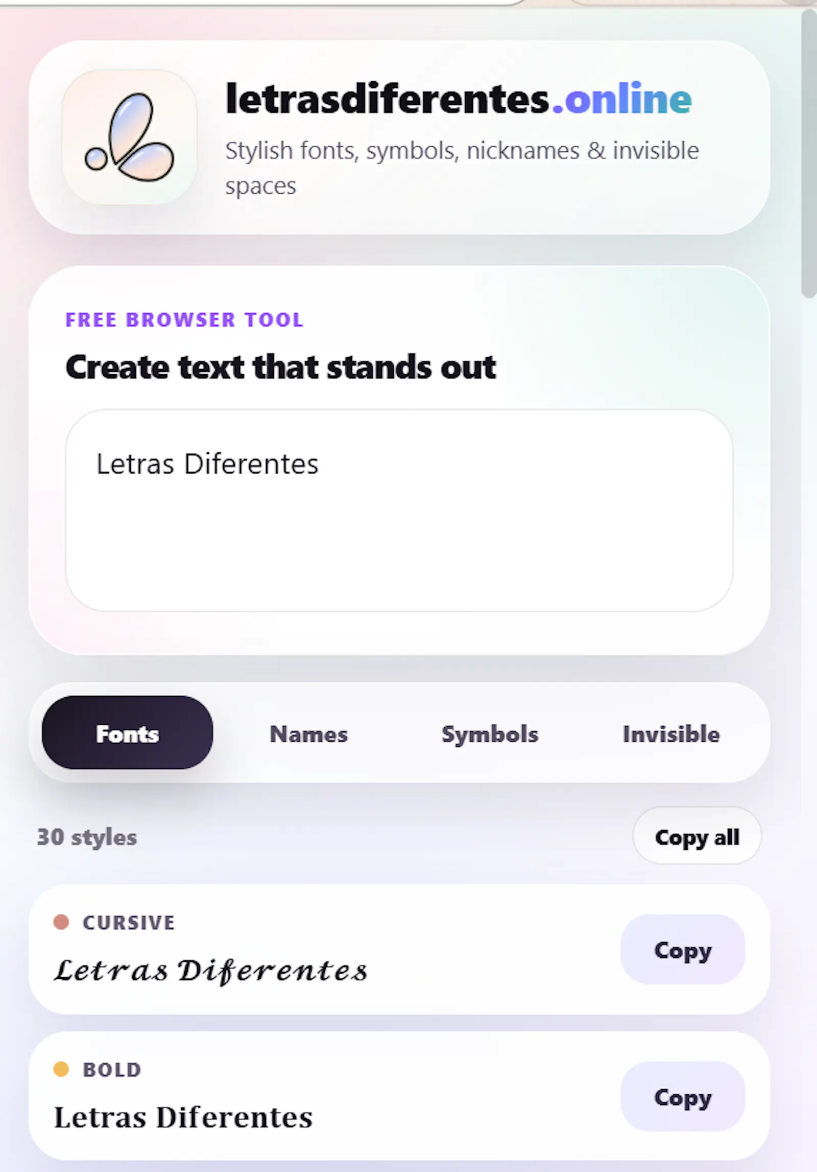 Stylish Fonts Generator-Chrome Extension screenshot 4