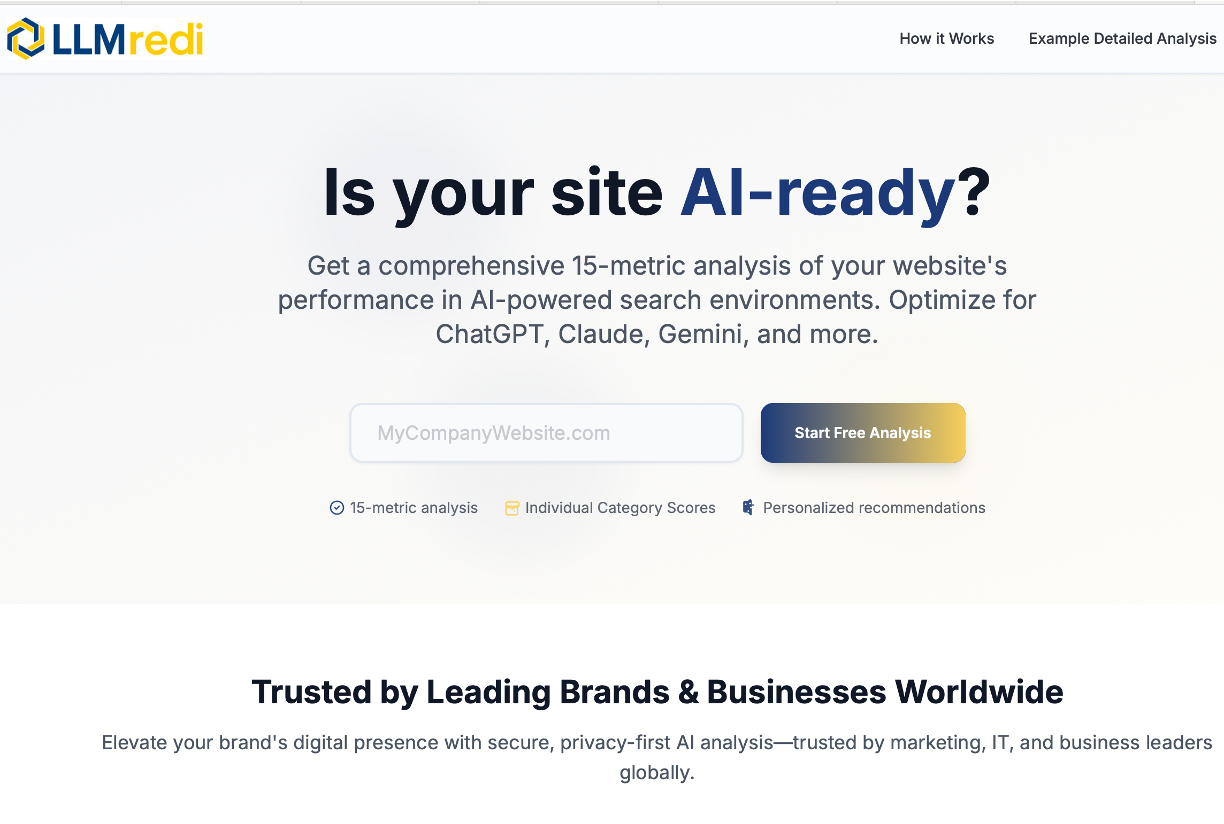 AI-Ready Website Audit by LLMredi - Unlock AI visibility: diagnose your site in 30 seconds. media 1