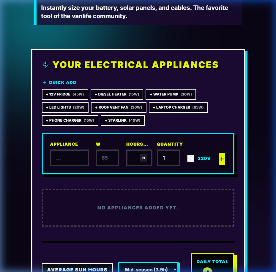 VanPowerCalc gallery image