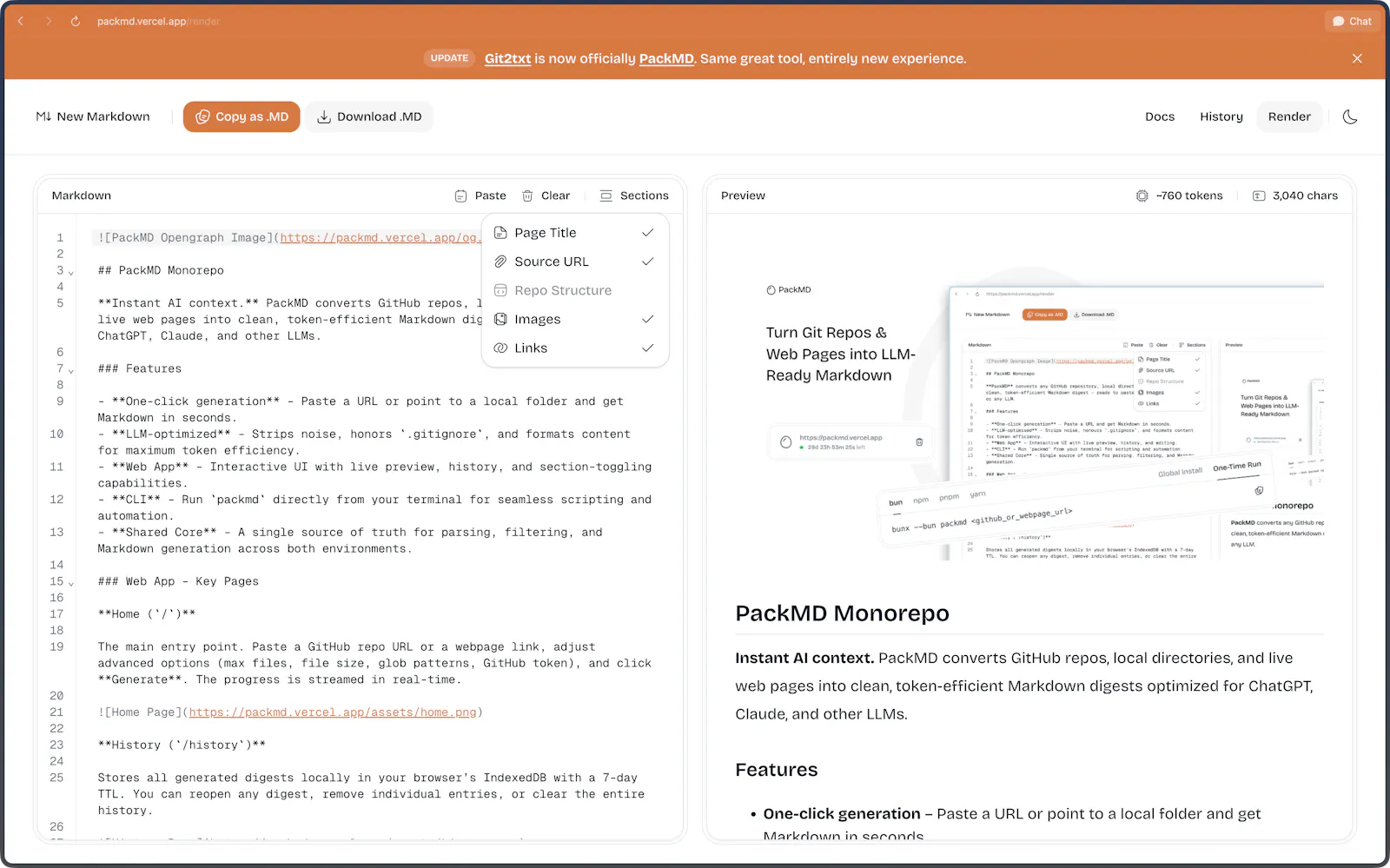 PackMD screenshot 5