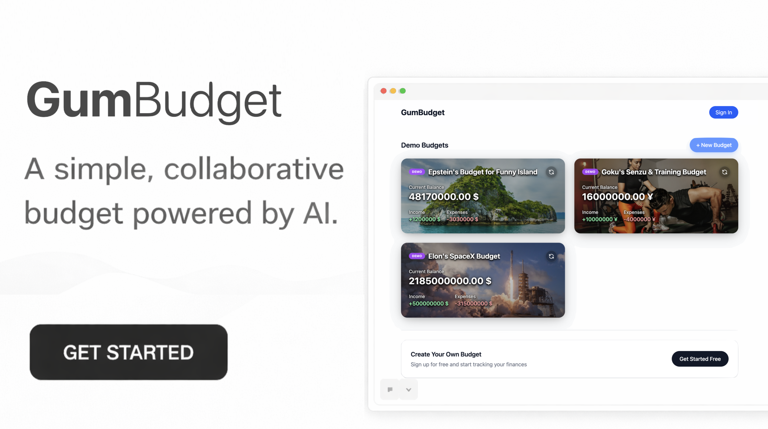 GumBudget - Main product screenshot demonstrating key features and user interface