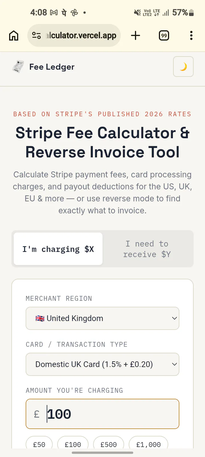 Stripe Fee & Reverse Invoice Calculator gallery image