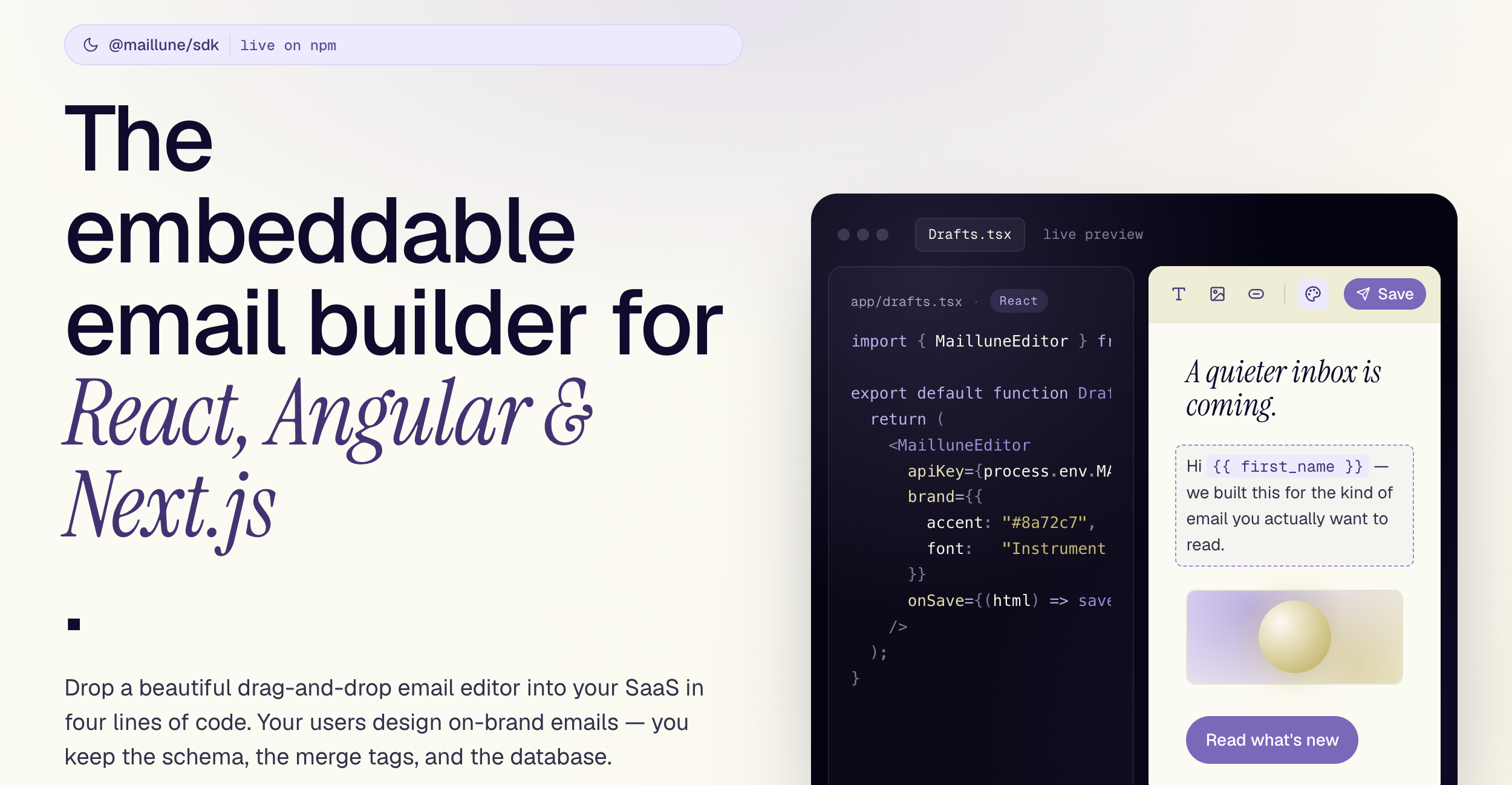 Maillune — Embeddable Email Builder SDK gallery image