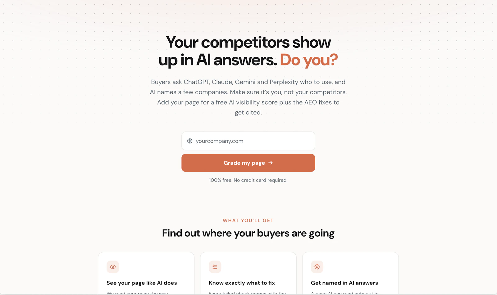 Free AEO Checker: Does AI recommend you? screenshot 1