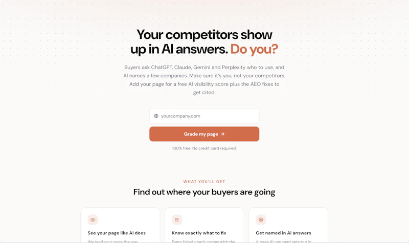 Free AEO Checker: Does AI recommend you? screenshot 1